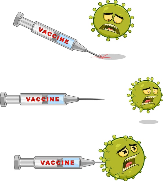 ベクトル 病原菌ベクターコレクションセットのコロナウイルスcovid19漫画のキャラクターにワクチン接種