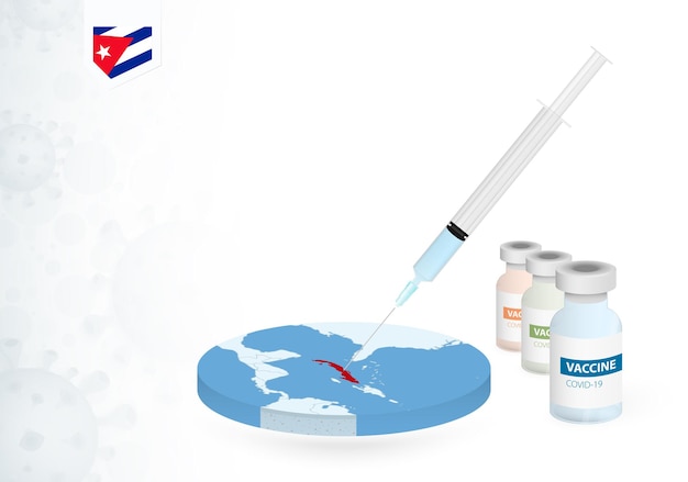 Vaccinatie in cuba met ander type covid-19-vaccin. ãƒâ ã‚â¡oncept met de vaccininjectie op de kaart van cuba.