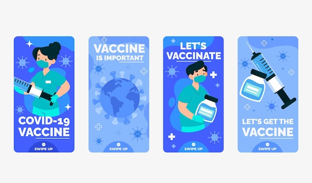 Vector vaccinatie instagram-verhalen ingesteld