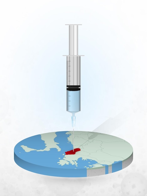 Vaccinatie van albanië, injectie van een spuit in een kaart van albanië.