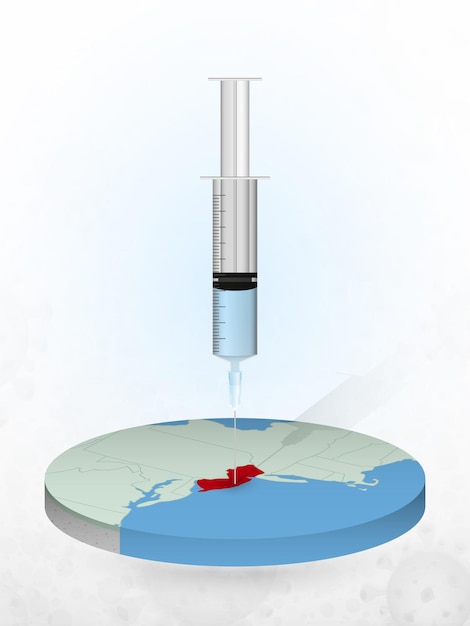 Vaccinatie van New Jersey, injectie van een spuit in een kaart van New Jersey.