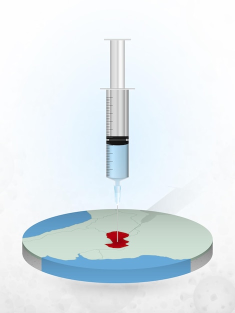 Vaccinatie van paraguay, injectie van een spuit in een kaart van paraguay.