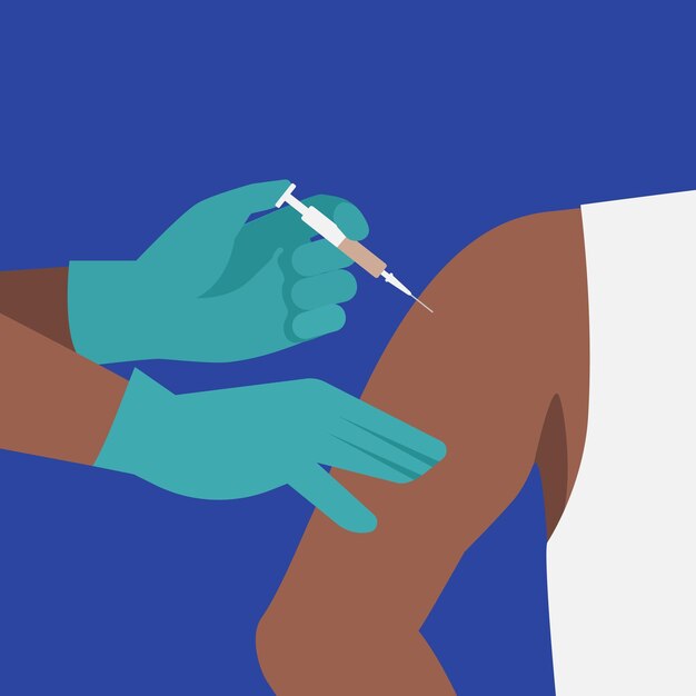 Vector vaccinatie verpleegster geeft injectie van het vaccin aan de man