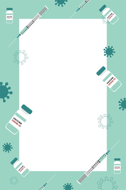 Vaccination against covid-19. Syringes and vaccine doses. Vertical Banner with blank space for text.