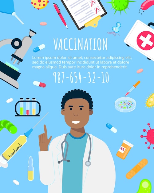 ワクチン接種バナーコンセプトフラットスタイルデザインポスター