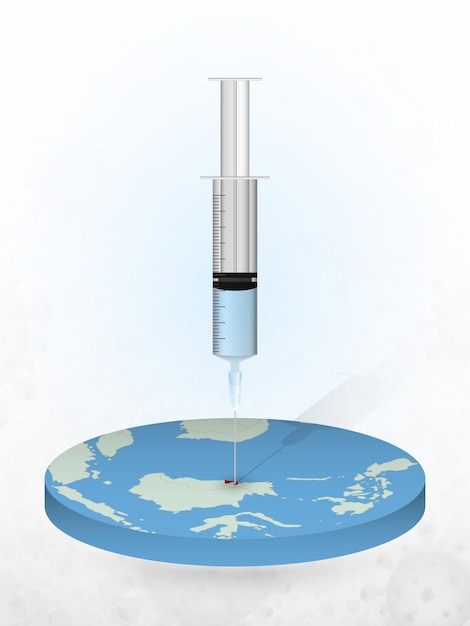 Vaccination of Brunei, injection of a syringe into a map of Brunei.