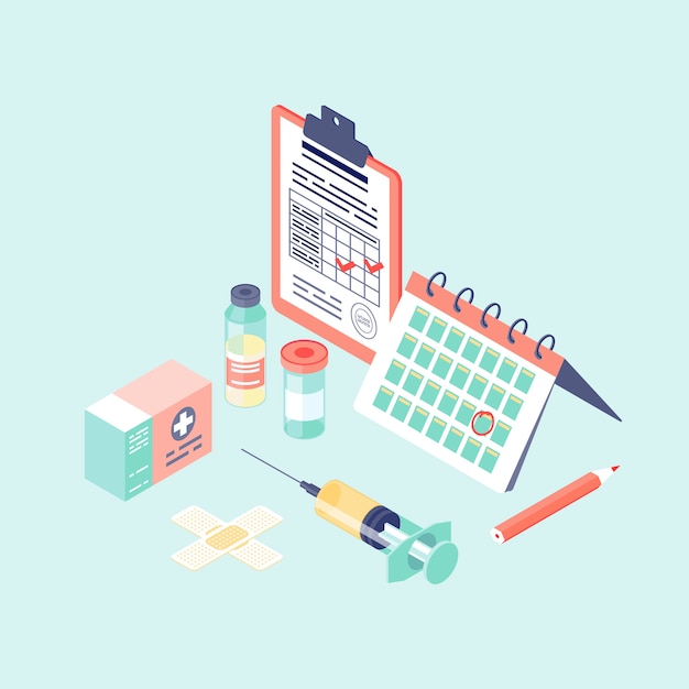 Vector vaccination calendar isometric illustration.