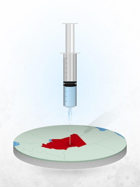 Vaccination of Chad, injection of a syringe into a map of Chad.