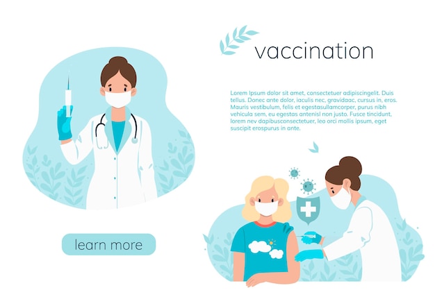 Vaccination concept banner with a doctor vaccinating a girl