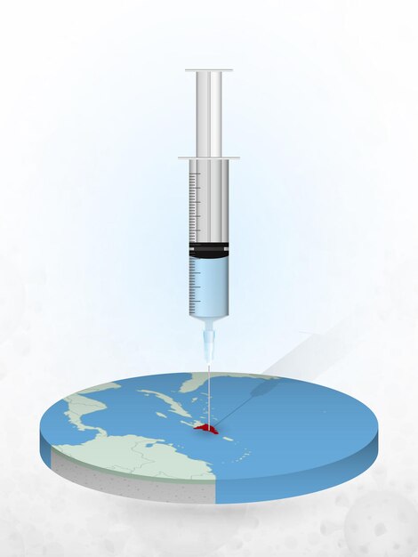 Vaccinazione della repubblica dominicana, iniezione di una siringa in una mappa della repubblica dominicana.