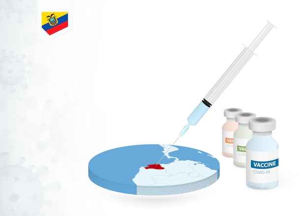 Vector vaccination in ecuador with different type of covid-19 vaccine. ãâãâ¡oncept with the vaccine injection in the map of ecuador.