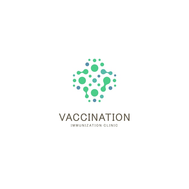 ワクチン接種免疫クリニックのロゴは、抗生物質の接種に対するサークルからのクロスを抽象化します