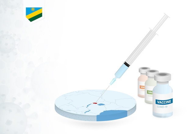 Вакцинация в руанде другим типом вакцины covid-19. концепция с инъекцией вакцины на карте руанды.