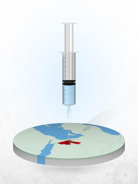 Vaccination of Jordan, injection of a syringe into a map of Jordan.