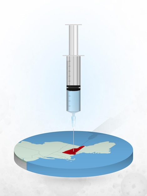 Vaccination of New Hampshire, injection of a syringe into a map of New Hampshire.