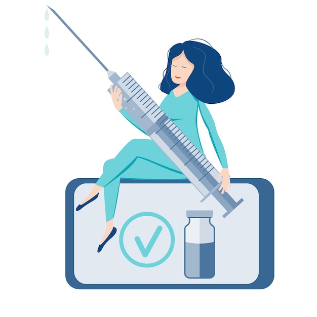 Vector vaccination nurse smartphone syringe set