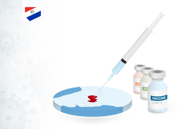 Vaccination in Paraguay with different type of COVID-19 vaccine. ÃÂÃÂ¡oncept with the vaccine injection in the map of Paraguay.