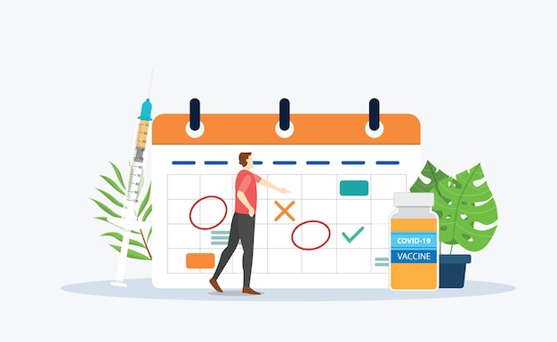 vaccination schedule time with calendar and people marking date with modern flat style