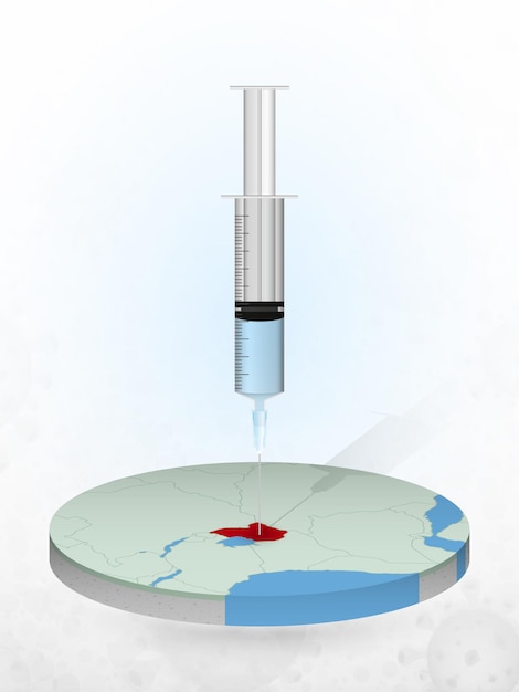 Vaccination of uganda, injection of a syringe into a map of uganda.