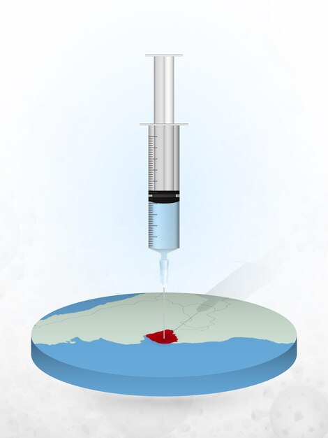 Vaccination of Uruguay, injection of a syringe into a map of Uruguay.