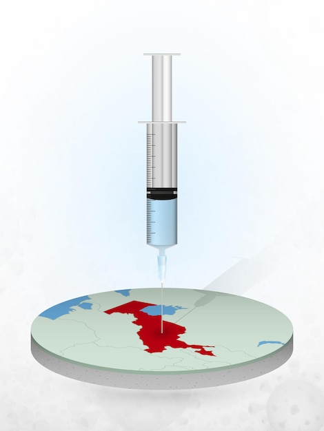 Vaccination of Uzbekistan, injection of a syringe into a map of Uzbekistan.
