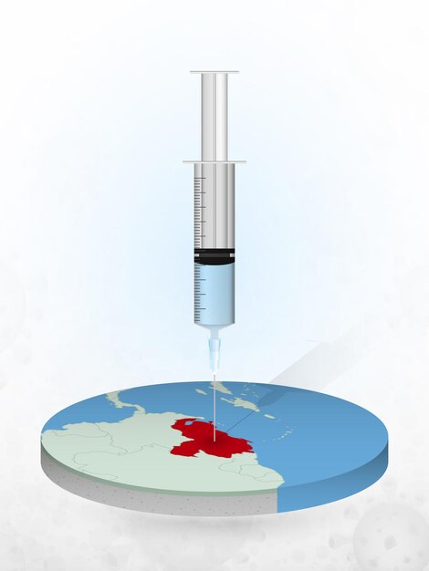 Vaccinazione del venezuela, iniezione di una siringa in una mappa del venezuela.
