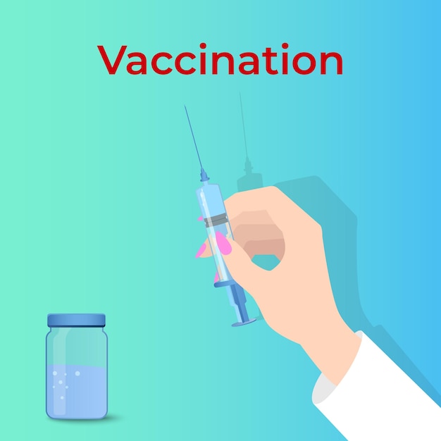 Vaccinationhand of a doctor with a syringe doing vaccinationconcept of treatment and prevention