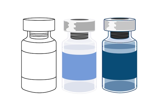 Vaccine bottle drawing vector illustration in outline and color