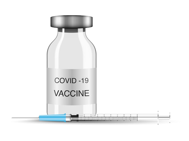 Vector vaccine bottle and syringe isolated on white
