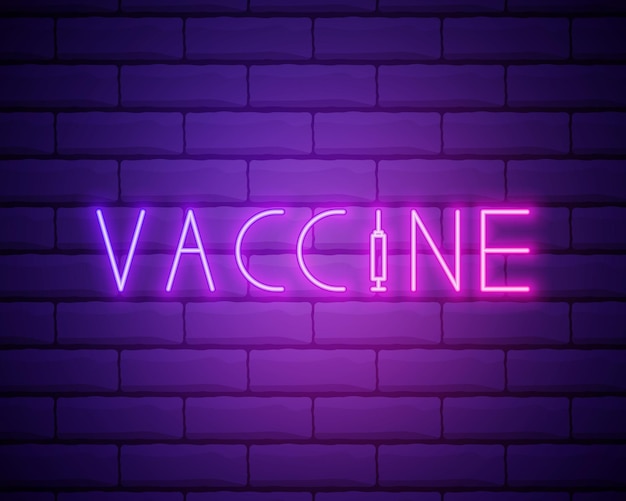 Vettore vaccino coronavirus concept iscrizione tipografia logo design icona neon illustrazione vettoriale