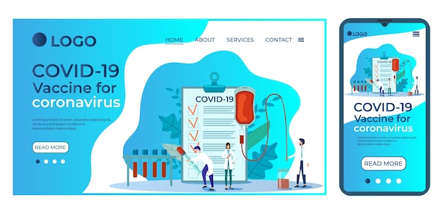 ウェブサイトのホームページのユーザーインターフェース用のコロナウイルスcovid19Templateのワクチン