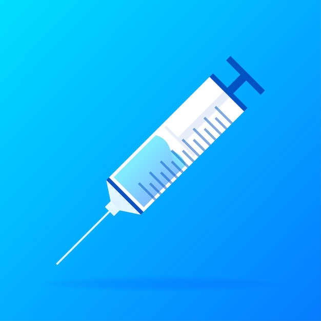 Vaccine COVID19 vector icon Syringe and blue vaccine vial Vector illustration