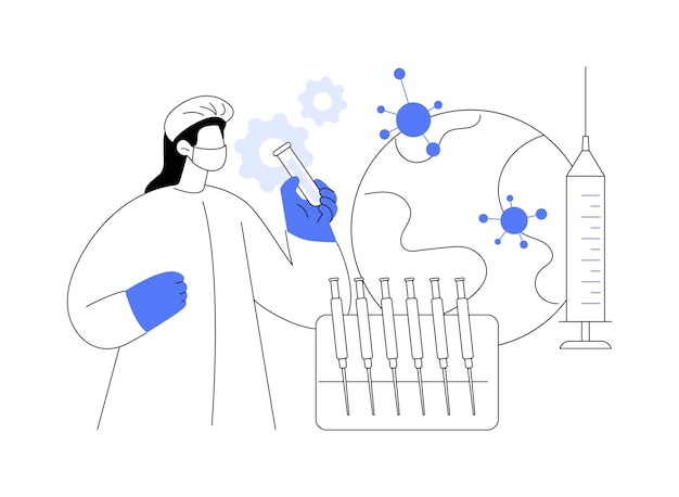 벡터 백신 제조 추상 개념 터 일러스트레이션 바이러스학자는 코로나19 백신을 개발합니다 의약품 산업 의약품 시장 코로나 바이러스 팬데 예방 추상 은유