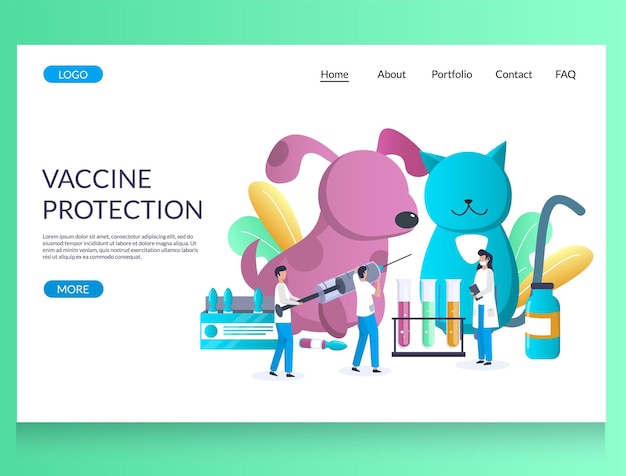 Vaccine protection vector website landing page design template