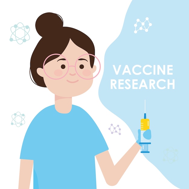 Vaccine research design with woman holding a syringe