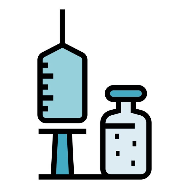 Vector vaccine syringe ampule icon outline vector vial vaccine bottle injection color flat