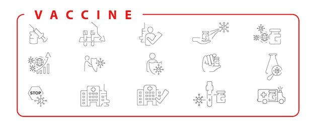 Vaccines line icon set Included the icons as vaccination vaccinator 2021 COVID19 syringe and more