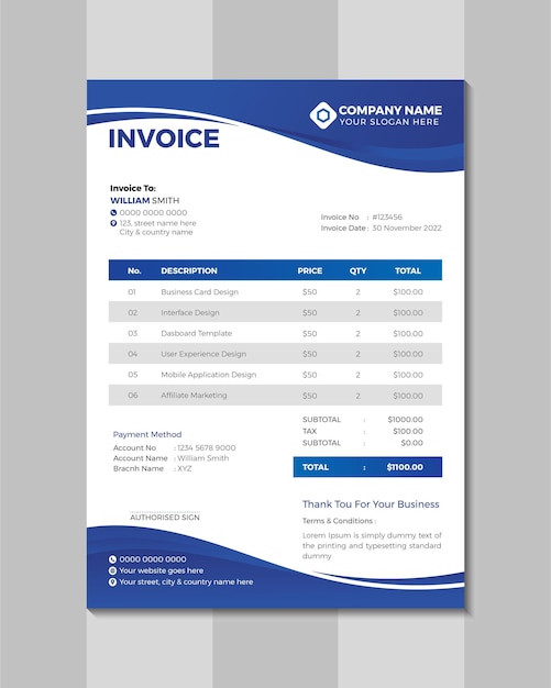 Vector vactor modern invoice design template