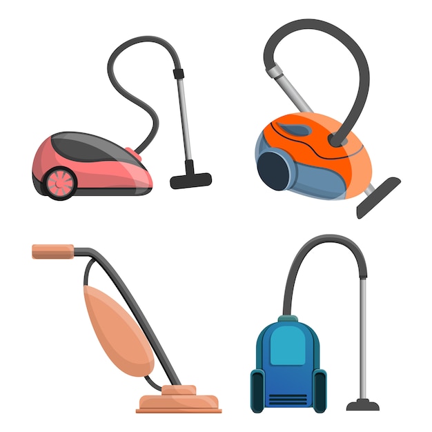 Vector vacuum cleaner icon set, cartoon style