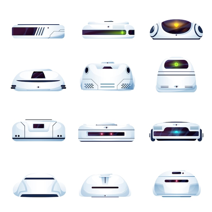Vector vacuum cleaner robots, modern vector equipment