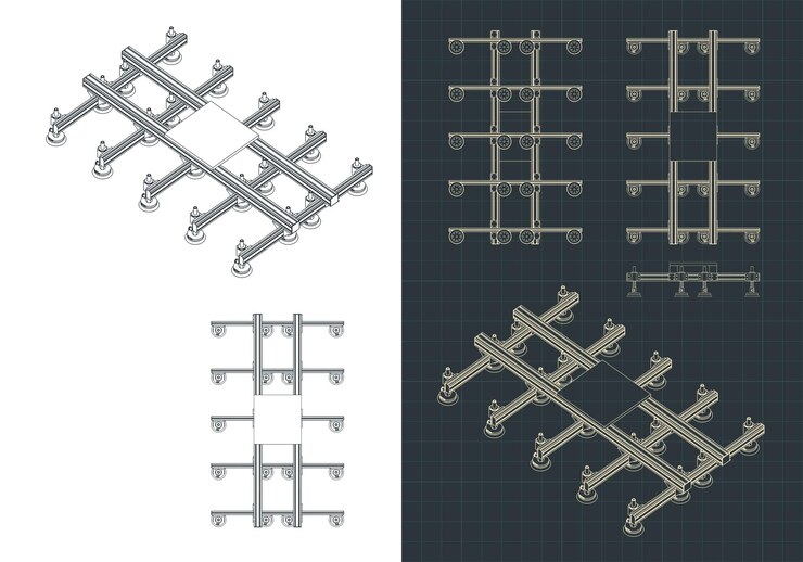 Vector vacuum gripper blueprints illustrations