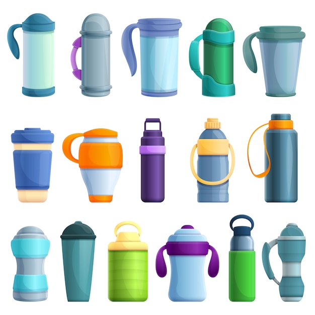 Vacuum insulated water bottle set, cartoon style