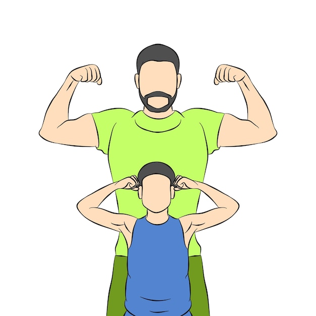 Vader en zoon die spieren vlakke afbeelding tonen