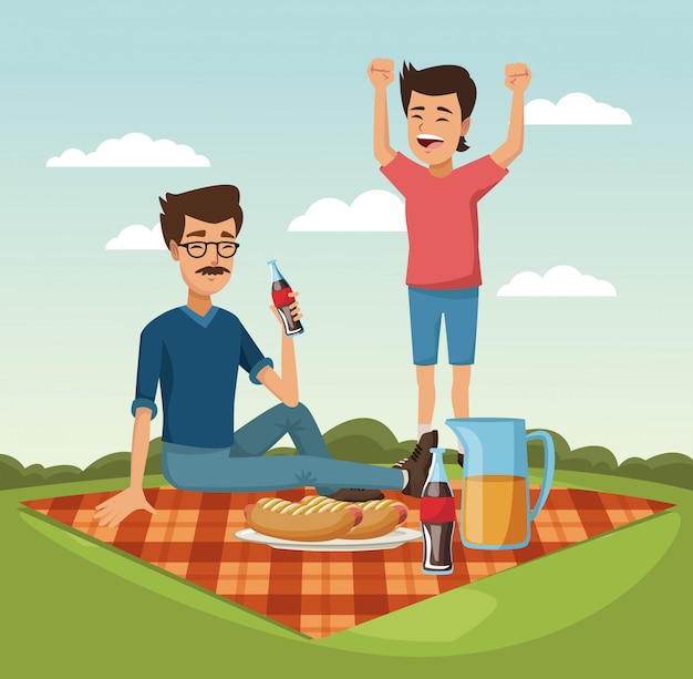 vader en zoon in grafisch ontwerp van de picknick het vectorillustratie
