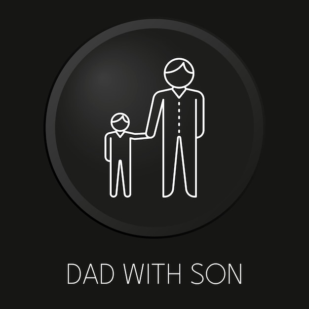 Vader met zoon minimaal vectorlijnpictogram op 3D-knop geïsoleerd op zwarte achtergrond Premium Vector