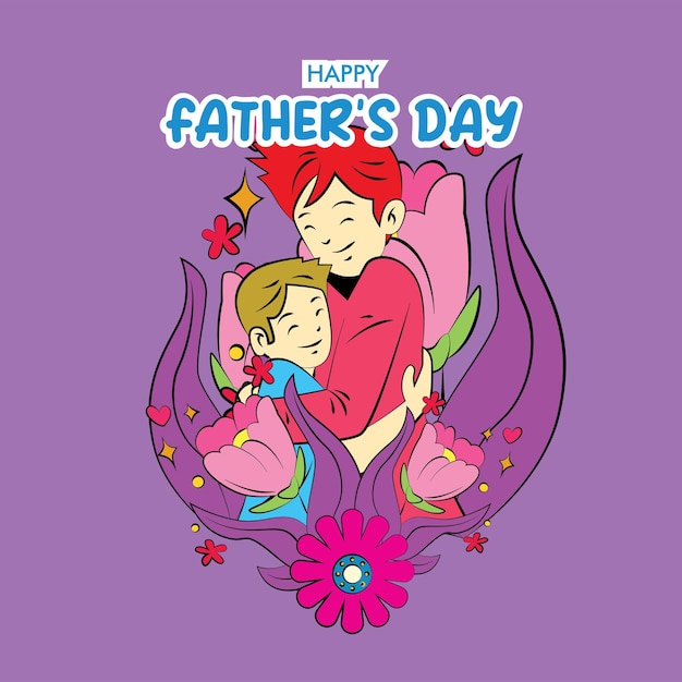 vaderdag illustratie met papa knuffel baby en bloemenlijst