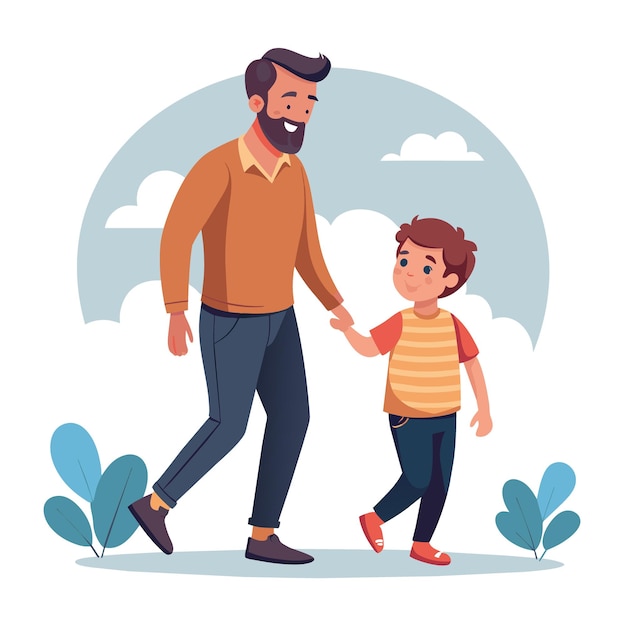 Vaderdag illustratie wandeling vader met zijn zoon