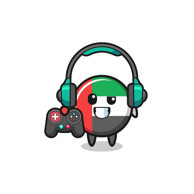 VAE-vlag gamer-mascotte met een schattig ontwerp van de gamecontroller