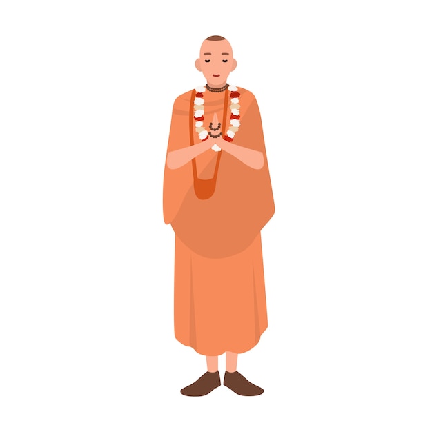 Vector vaishnav or krishnait dressed in traditional clothes standing and praying. clergyman, cleric or religious leader