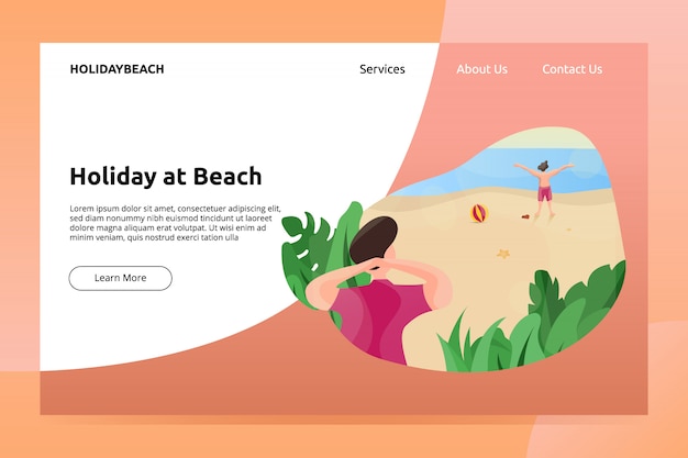 Vakantie bij Beach Banner en landingspagina illustratie